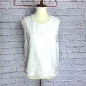 Ann Taylor Cream Fringe Linen Look Shell - L  NWOT